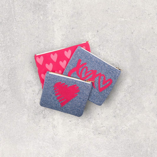 Hearts and Xoxo Travel MakeUp Pouch - Neon Pink