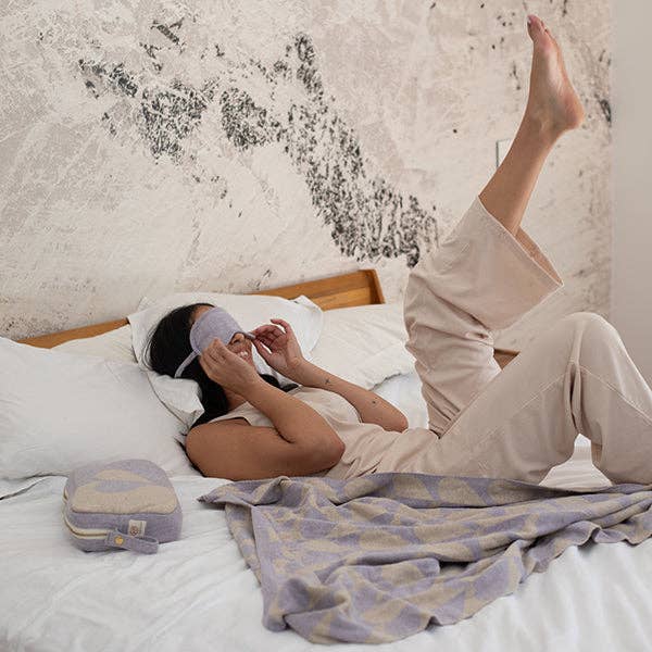Amore Organic Cotton Travel Blanket and Eye Mask Set: Lavender
