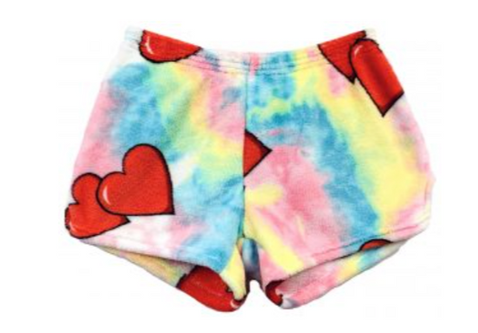 Tie Dye Hearts Pajama Fuzzy Shorts