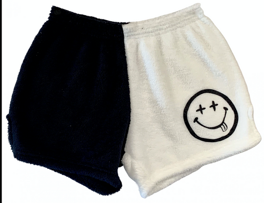 Two Toned White / Black “Nirvana Smiley” Pajama Shorts