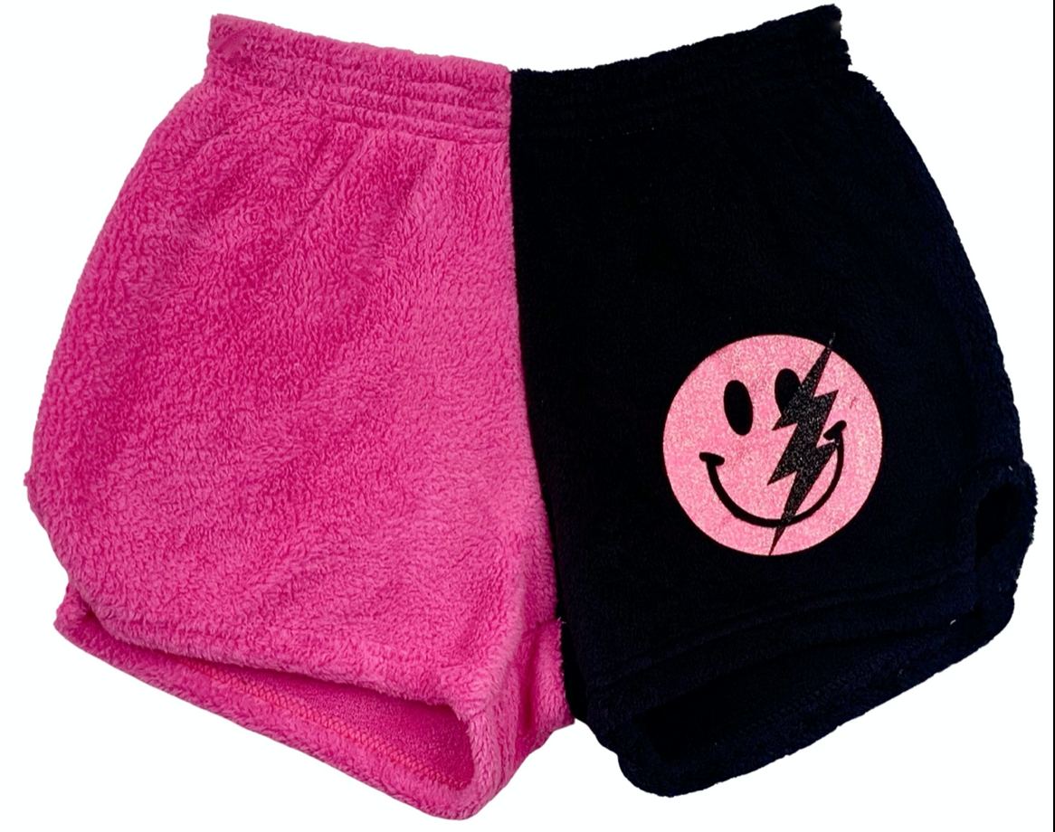 Two Toned Black / Fuchsia “Smiley Face with Bolt” Pajama Shorts