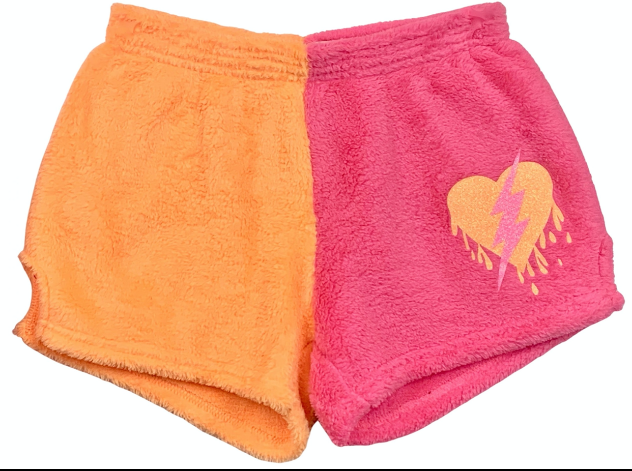 Two Toned Orange / Neon Pink “Drippy Heart with Bolt” Pajama Shorts
