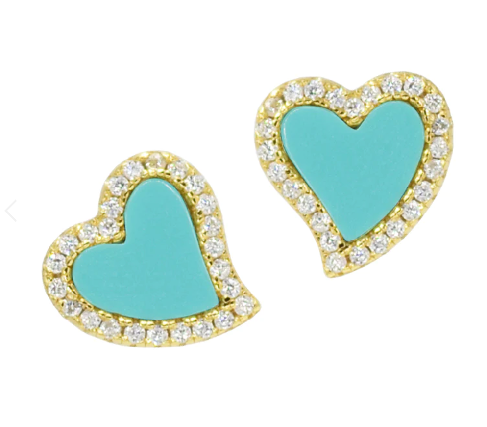 Turquoise Amore Heart Stud Earrings