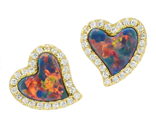Amore Heart Stud Earrings - Opal